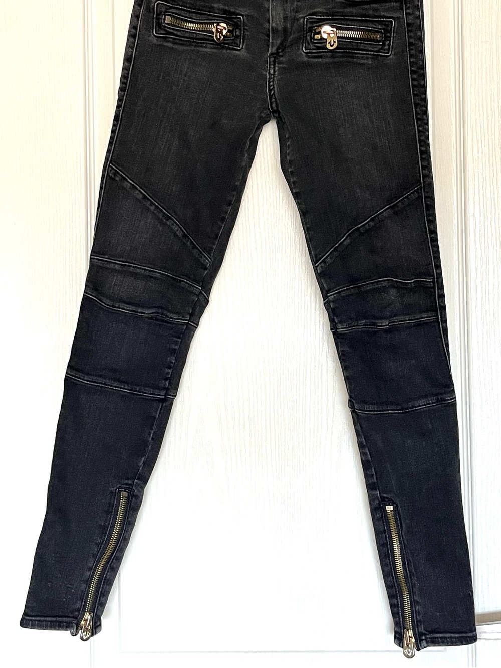 True Religion Halle Mid Rise Super Skinny Black Moto Biker Jeans 26 Baddie Y2K - Picture 16 of 16